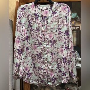 Kut from the Kloth, sz Small, Sheer Floral Women's Top - Mint, Purple and Pink